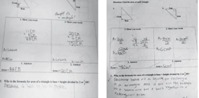 Figure 4.3.2: Photo of Student A’s work in EC at pre-test (L) and Post-test (R)
