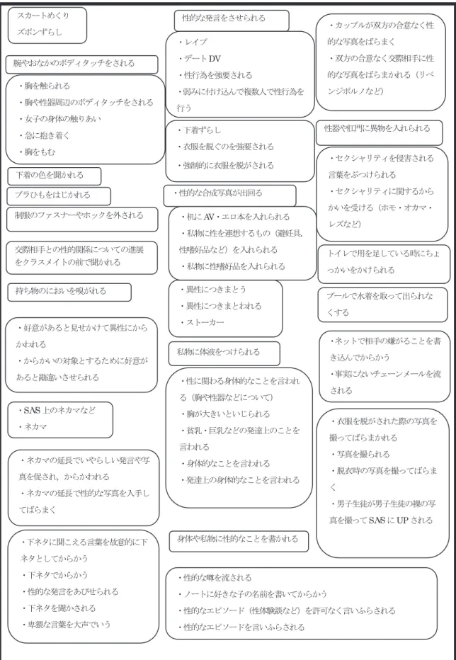 図 インタビューで得られた性的いじめ項目のカテゴリー分け