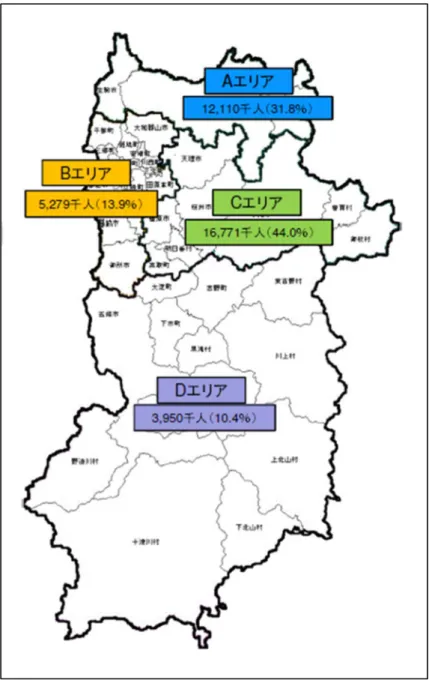 図 3  奈良県の地域区分  出典：奈良県公式ホームページ  それぞれの特徴を挙げると、県北部は、外国人観光客が多く訪れるエリアである。そのため、近 年では外国人向けのパンフレットなどを使った情報発信や観光整備などの海外プロモーション政 策に力を入れている。このエリアでは、なら燈花会などのイベントが開催される 8 月に観光客数が 最も多くなる。また、6 月にはムジークフェストなら、12 月には奈良マラソンといった毎年恒例となっ ているイベントにより、本来は奈良県観光にとってのオフシーズンである月でも観光客を