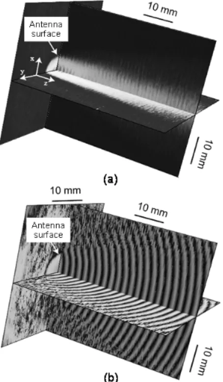 Fig. 11 Near-ﬁeld EO measurement with sub-wavelength spatial resolution [47]. やメタマテリアルに関連した研究が急速に進展してき ている． EO 計測の空間分解能は， EO 結晶中のプロー ブ光の大きさ程度となる． 10 μ m 程度の空間分解能は 容易に得られ，テラヘルツ波領域においてもサブ波長 の空間分解能での電磁界の可視化が可能となる．低擾 乱で偏光分離・周波数分解・時間分解計測がサブ波長 空間分解能で可能となる EO 計測は
