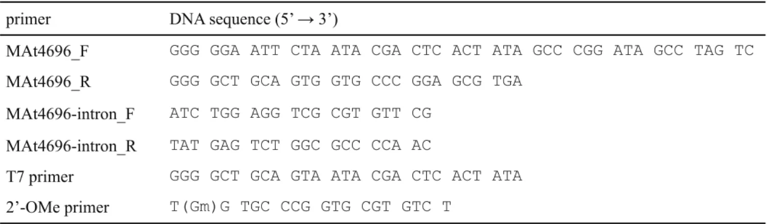 表 2-3 M. acetivorans tRNA Met  transcript の調製に用いた DNA primer