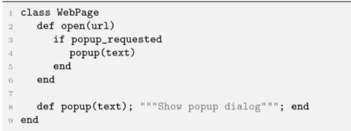 Fig. 2 Definition of class WebPage. Method popup may be called internally to display a popup window.