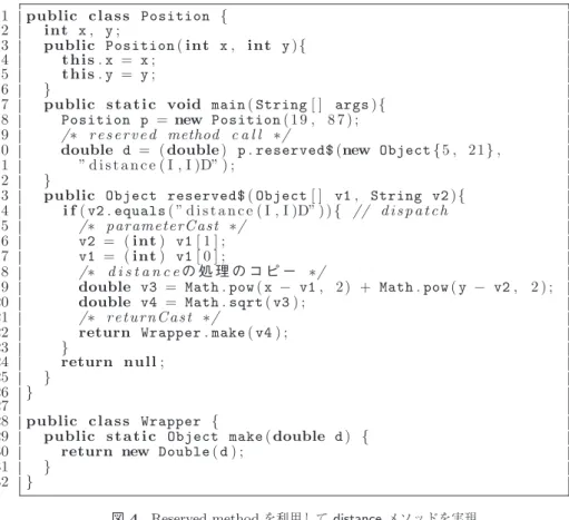 図 4 Reserved method を利用して distance メソッドを実現