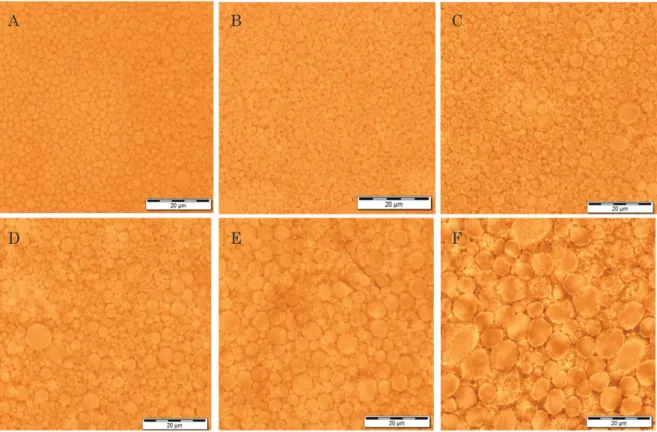 Fig. 3.1 (A-F) showed microscopic image of RoM Oil droplets at (A) 0 min dry (B) 1  min dry (C) 1.5 min dry (D) 2 min dry (E) 2.5 min dry (F) 3 min dry