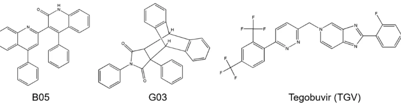 Fig. 10 Chemical structures of effective compounds. The chemical structures of the finally selected effective  compounds—B05, G03, and TGV—are shown