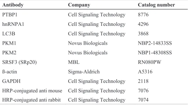 Table 3. Antibodies using this study 