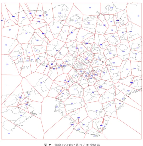 図 7 群衆の分布に基づく地域境界