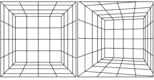 図 4 (a) 復元した形状（ 実線）と真の形状（ 破線） ，(b) 格子点の 標準領域