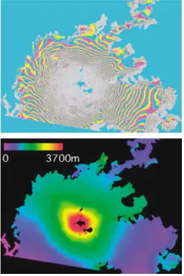 図 7 JERS-1 InSAR で生成された富士山の等高線と