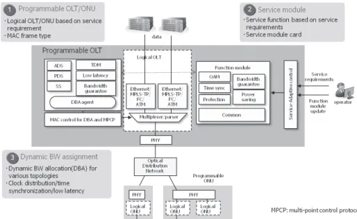 Fig. 5 Architecture of SAAN with programmable OLT and ONUs.