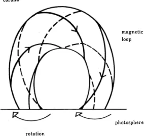 Figure  1.  The  solar  magnetic  loop  is  twisted  with  the  rotation  motion  of  the  photos· 