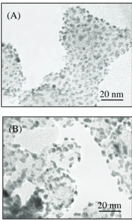 Figure 1 Typical TEM images of  (A) prepared Pt/C sample (Pt: 24  wt.%) and (B) commercially  available Pt/C sample (Pt: 40 