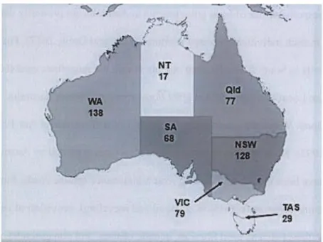 Table  1).   WA   130 *714,4 2 NT 17 68 79 Old  77   NSW "128  'lAS