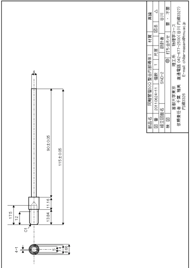 図 61 誘電体充填同軸管用 50 Ωインピーダンス結合のための同軸管内部導体  設計図面