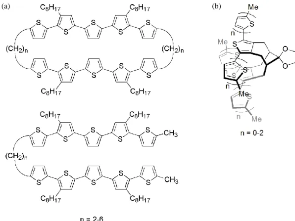 Figure 2-3. The structures of bridged oligothiophenes (a) in ref.10 and (b) in ref 11