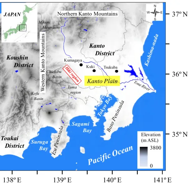 Fig. 1  Location and topography of the Kanto Plain. 