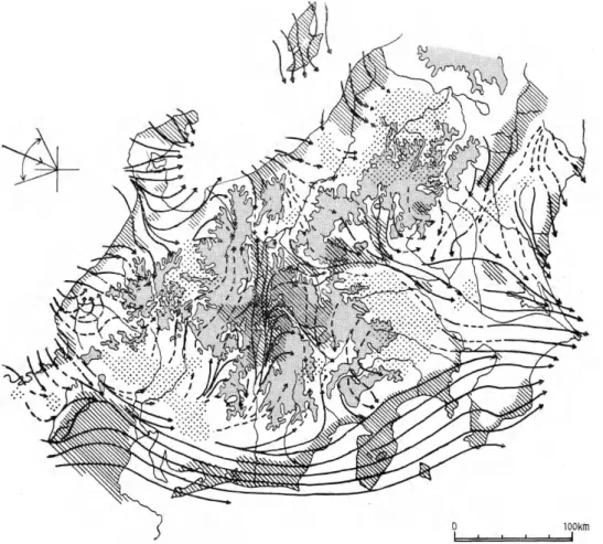Fig. 14  Distribution  of  surface  wind  on the  central  Japan  in  winter  season  (Type  I)