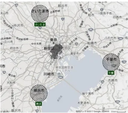 図 3  千葉・横浜・さいたま業務核都市と都心との位置関係 