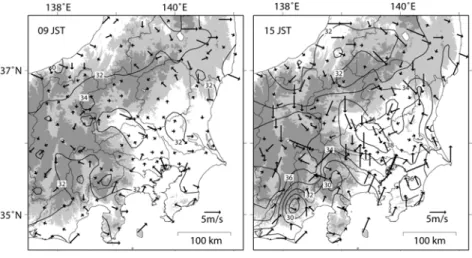 Fig. 3    Distribution of temperature and winds of AMeDAS. 
