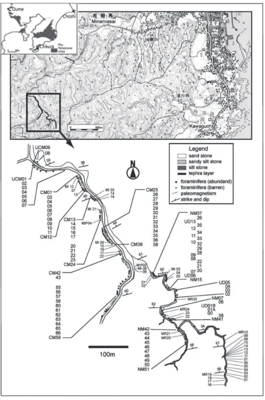 Fig. 1 Lithology and sampling sites within the study area partly added after Okada et al