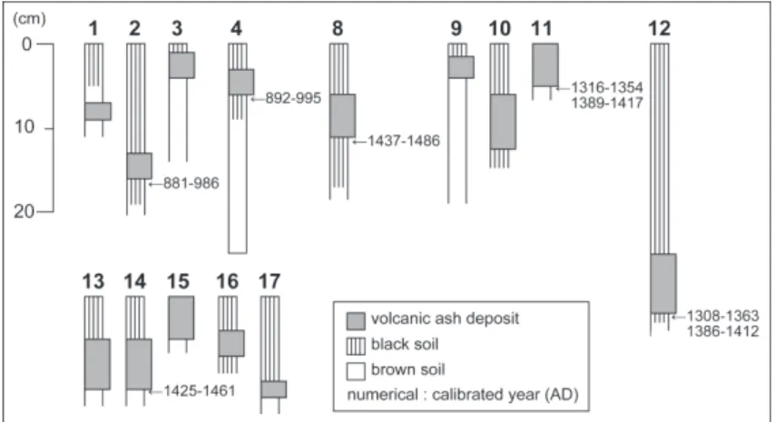 Fig. 2 Columnar sections showing the stratigraphic positions of the deposits.