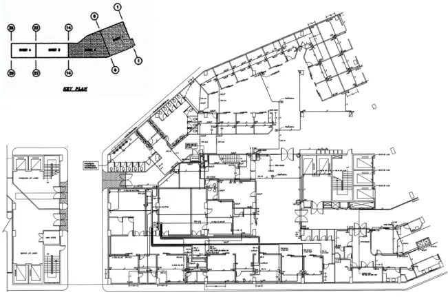 Figure 3-13 OPD floor plan (Opened-plan) and key plan of the H3 case study 