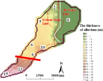 Fig7 shows the layer thickness distribution in the  diluvium (gravel) layer. The layer thickness is thick  in the part where  the shield passes