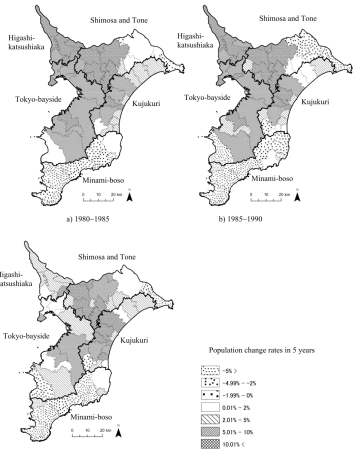 Fig. II-2  Patterns of population redistribution on the Boso Peninsula from 1980 to 1995.