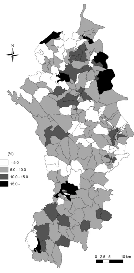 Figure 4. Distribution of In-migrants in Derbyshire Dales (1981-1991: ED)  Source: UK Census 1991 