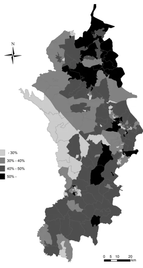 Figure 8. Distribution of service classs in Derbyshire Dales (2011: OA)  Source: UK Census 2011 