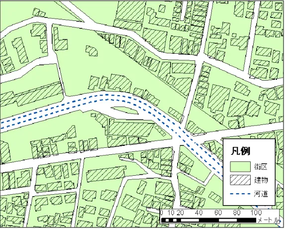 図  2-4  神田川上流域において作成した基礎的地物データ GIS の例 