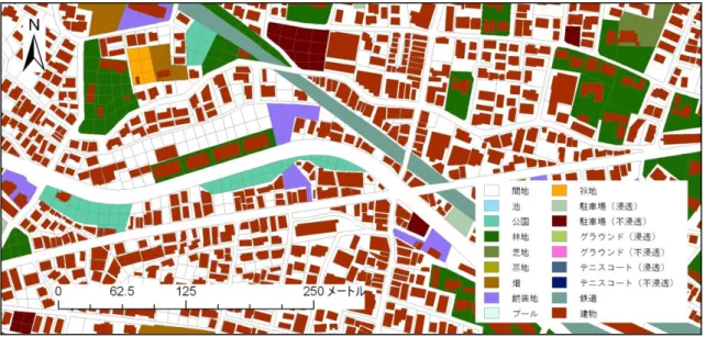 図  2-7  神田川上流域における街区内地物要素の例 