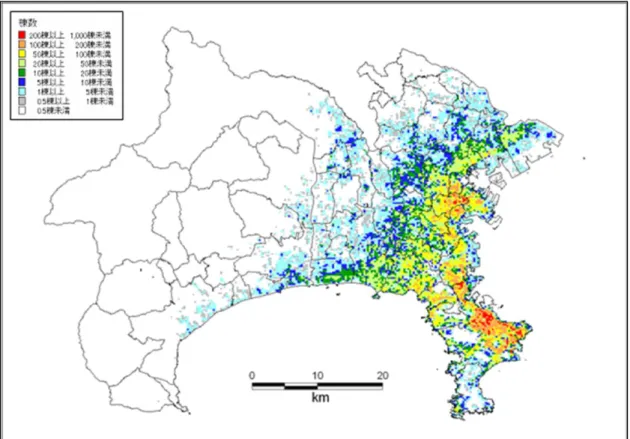 図 2.6  建物の全壊棟数想定図：三浦半島断層群 