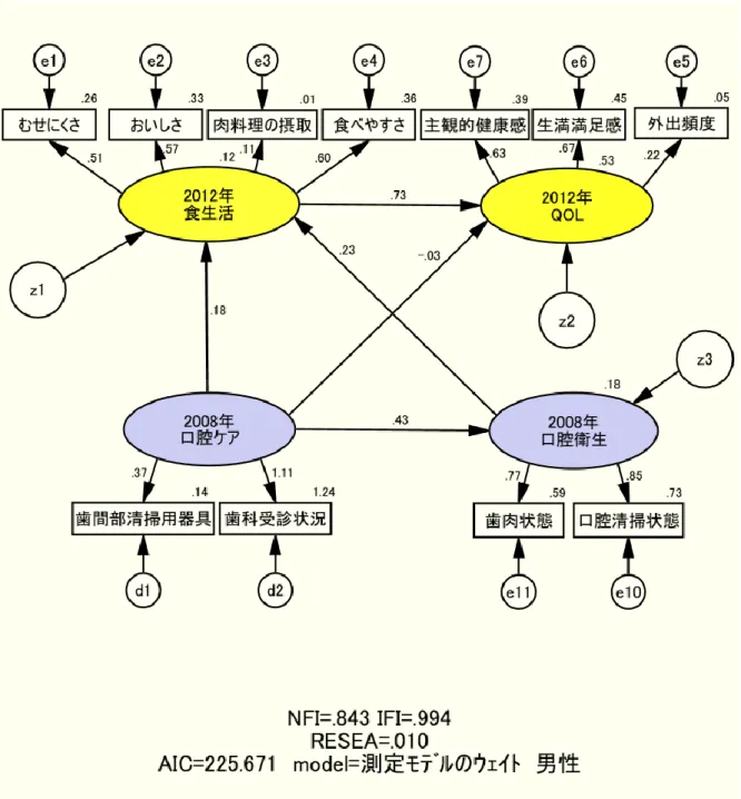 図 Ⅳ - 4   都 市 の 歯 科 診 療 所 に お け る 受 診 者 の Q O L を 規 定 す る   因 果 構 造 （ 男 性 ）