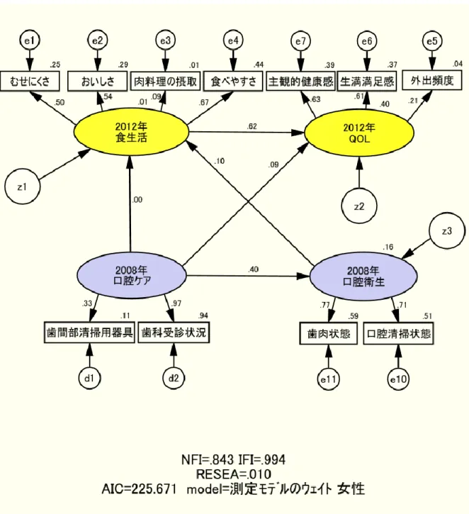 図 Ⅳ - 5   都 市 の 歯 科 診 療 所 に お け る 受 診 者 の Q O L を 規 定 す る   因 果 構 造 （ 女 性 ）