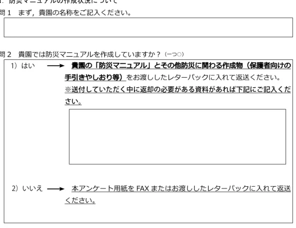 表 3- 2  アンケート調査  質問票（表） 