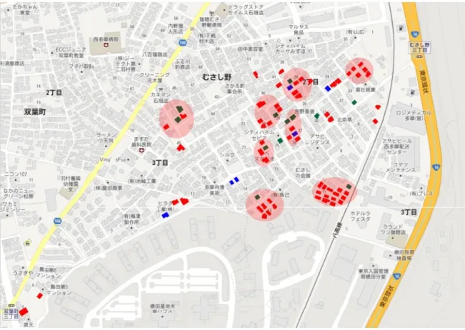 図 2.8；集合的に残存する米軍ハウス（瑞穂町石畑） 
