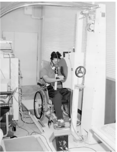 Fig. 1. The modified arm ergometer for the wheelchair user. 