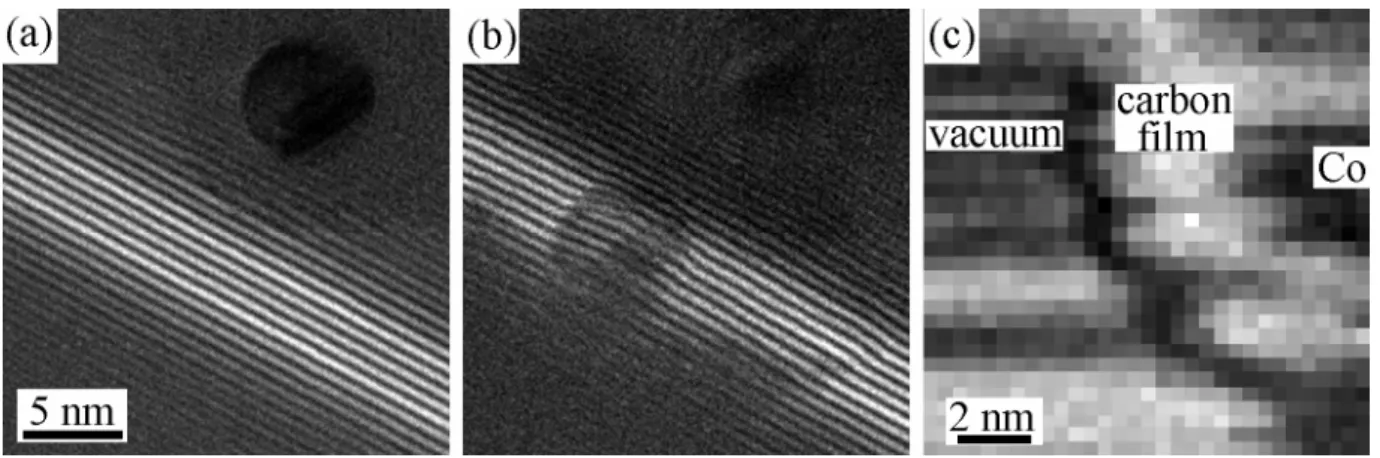 Fig.  2.6  Two  extracted  holograms  of  the  Co  particle  (a)  and  (b),  the  specimen  was  moved  from  the  position  in  hologram  (a)  to  the  position  in  hologram  (b)  using  the  scanning stage; (c) The interferogram which corresponds to the