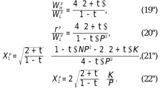 Table 1: The difference between X 1 g and X 1 p depends on the interest rate (or time preference rate), as well as the population, capital endowment and relative price of final goods
