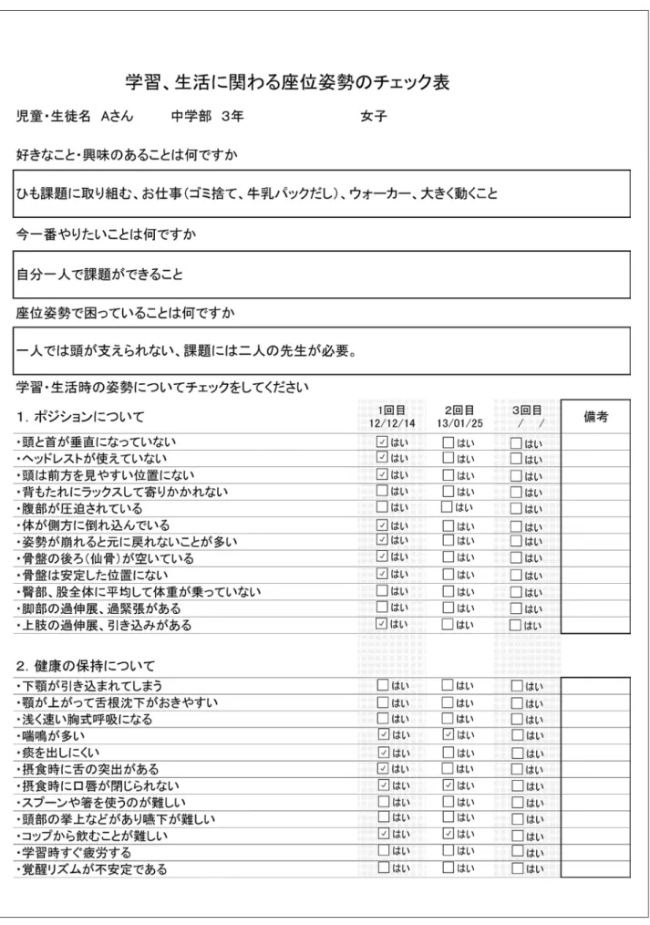 図 3　実習、生活に関わる座位姿勢のチェック表