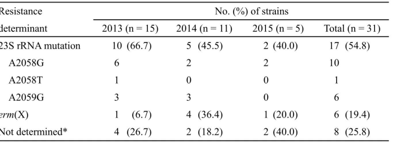 Table 5. Determination of macrolide resistance factors in macrolides-resistant C. acnes 