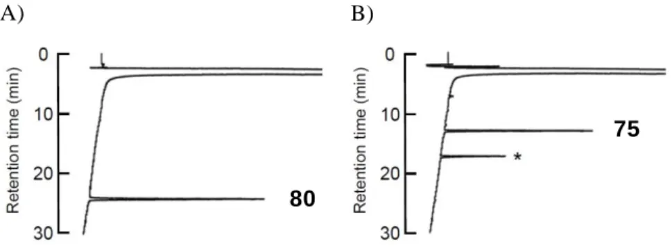 Figure 23.  保護ペプチド 80 の脱保護によるオキシトシン 75 の合成 A)反応開始時   B)5 分後   