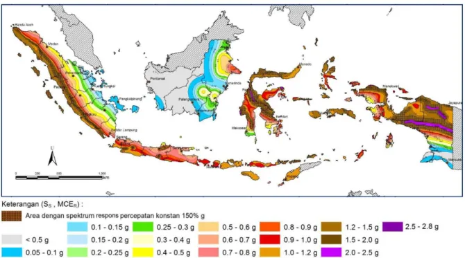 Figure 2.6. S S  , Risk-adjusted maximum considered earthquake (MCE R ) ground motion parameter for  Indonesia for 0.2s spectral response acceleration (5% of critical damping) [10] 