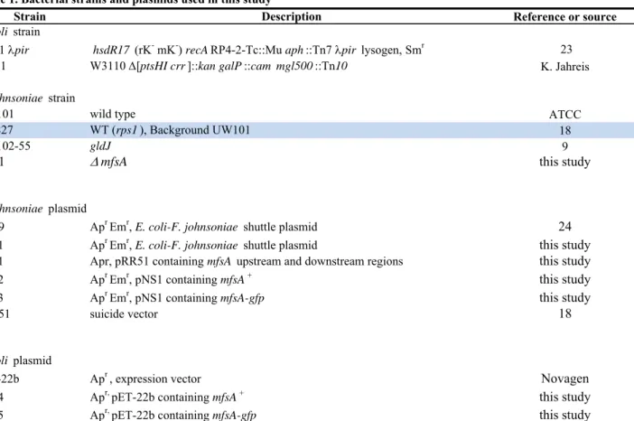 Table 1. Bacterial strains and plasmids used in this study