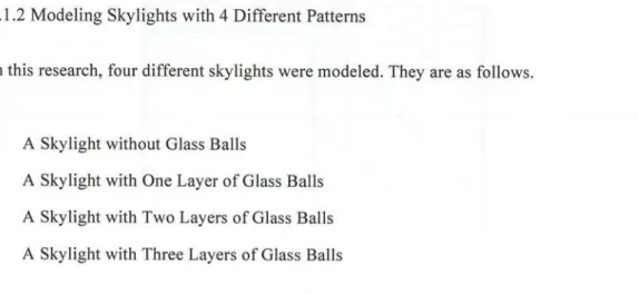 Figure  2-C-1  to  Figure  2-C-4  indicate  the  4  different  types  skylights.  The  first(2-C-l)  is a  skylight  without  glass  balls