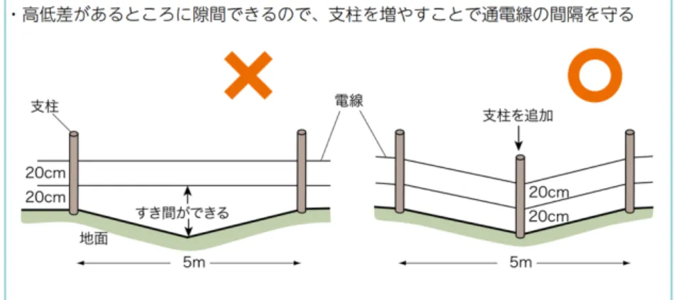 Fig. 1-3  電気柵の成功例と失敗例 