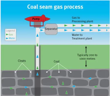 Fig. 1-1 The schematic of gas and water extraction from coal seams 