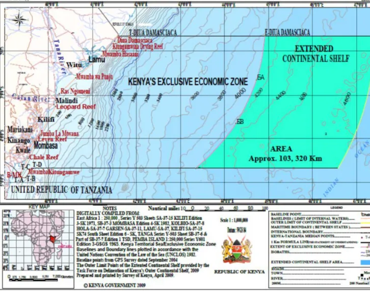 Figure 1-2.  Kenyan Territorial Sea and Exclusive Economic Zone (EEZ) (Source: FAO 2009) 