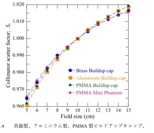 図 3.4  真鍮製、アルミニウム製、PMMA 製ビルドアップキャップ、 